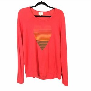Sundry Womens Pink Heart Long Sleeve Scoop Neck Graphic Pullover Sweater Size 2